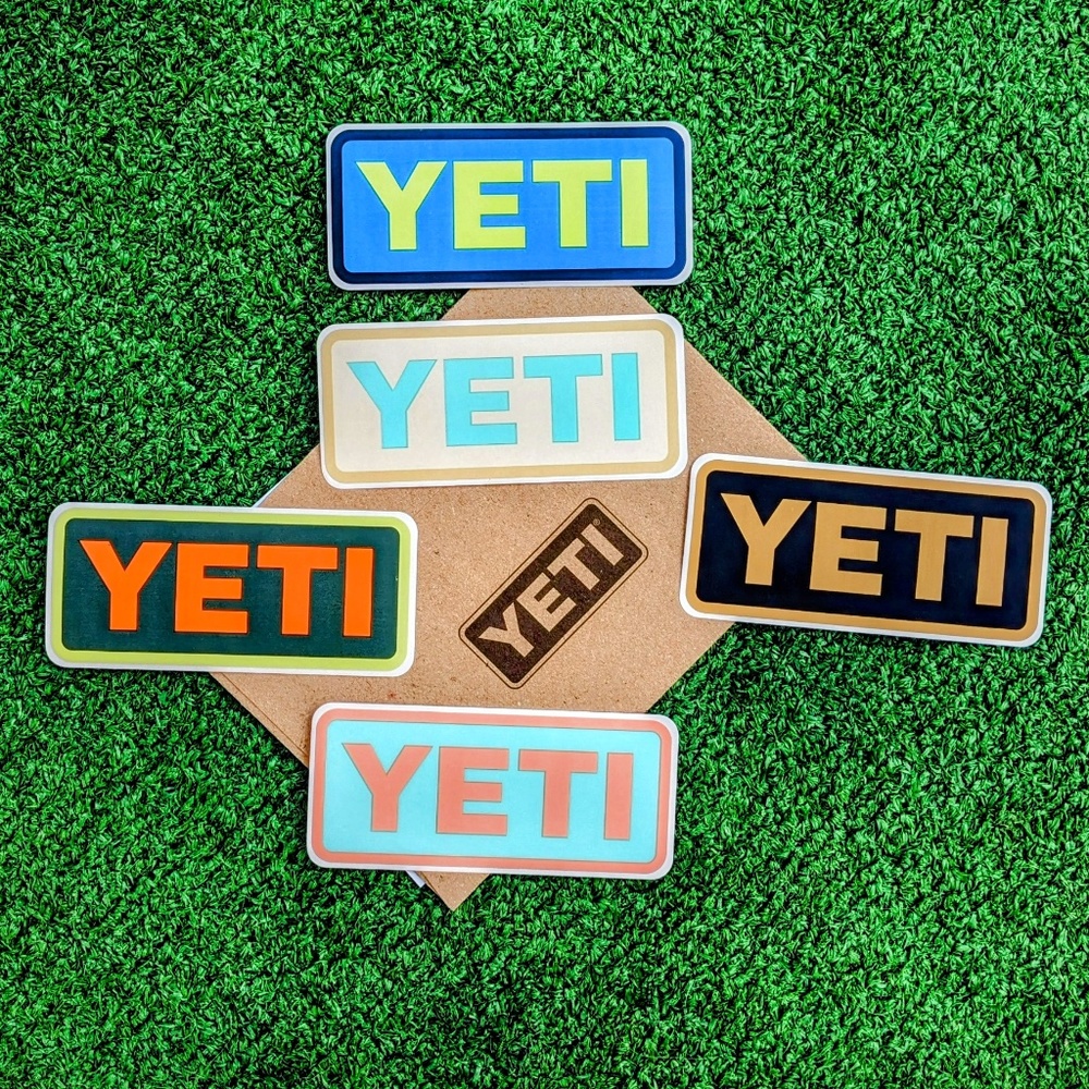 5 Multicolor Classic YETI Rectangular Logo Vinyl Decal/Stickers Set Lot NIP